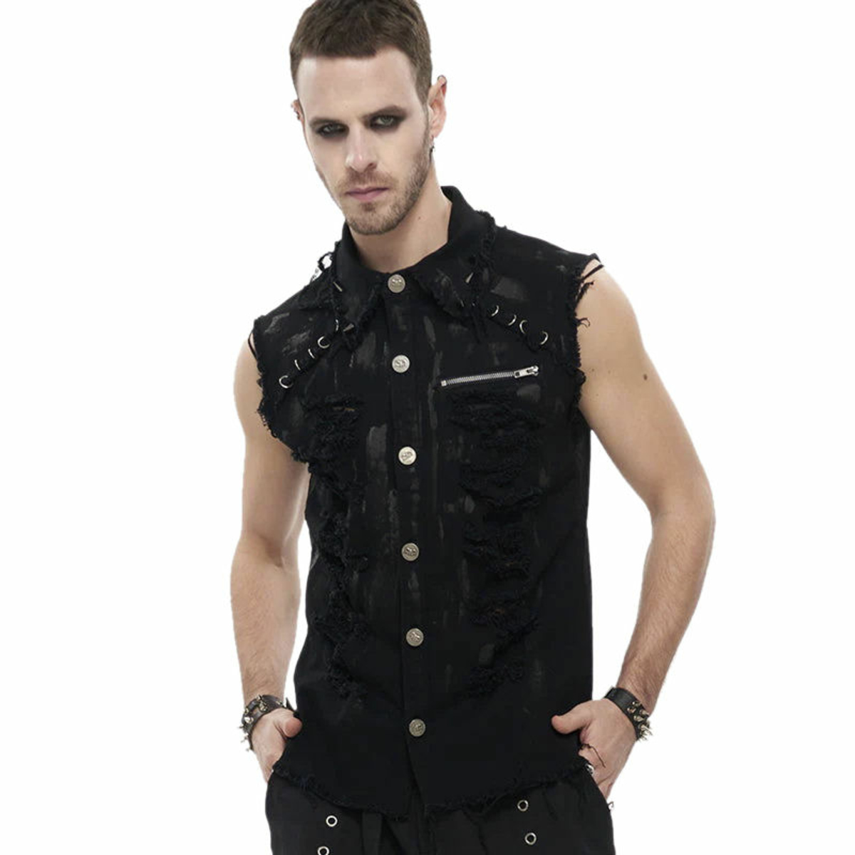 トップス FLARE SHIRT WITH VEST CHICTRY Mens Wet Look Shirt Zipper Sleeveless Vest Patent